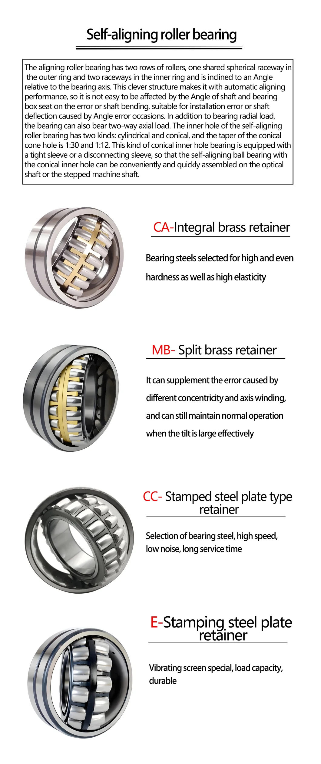 High Quality 22334 E Spherical Roller Bearings 170*360*120mm, Durable and High Load Carrying